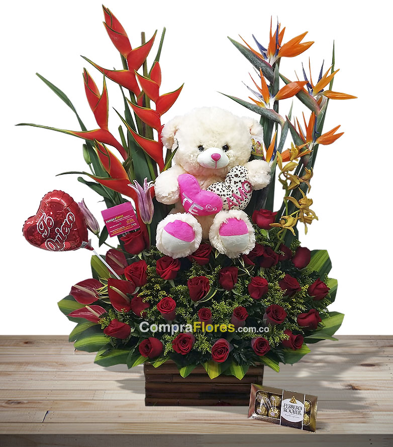Arreglo floral con peluche a domicilio en cali