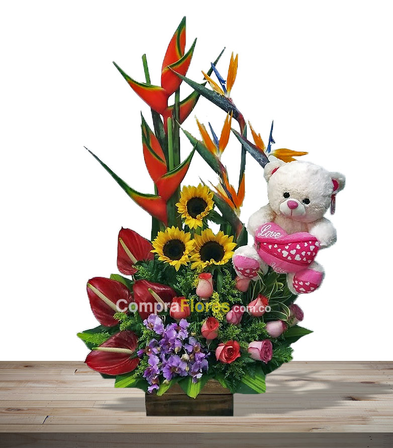 Ramo de flores con peluche