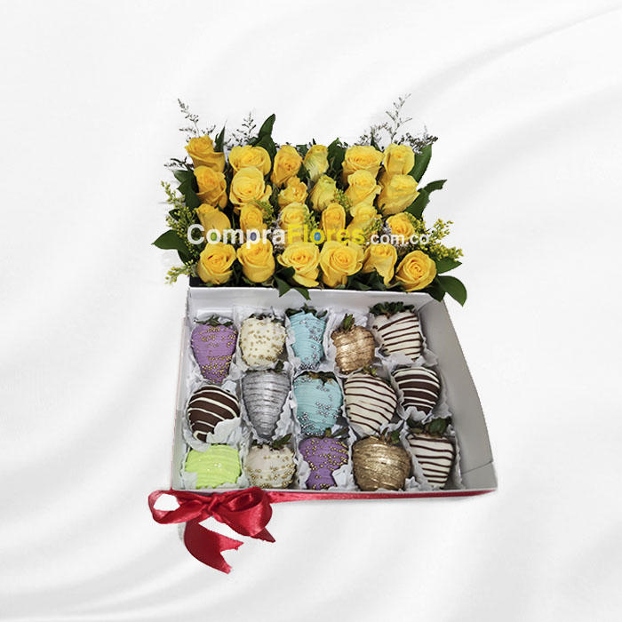 Caja de Rosas con Fresas de Chocolate, regalos para mama