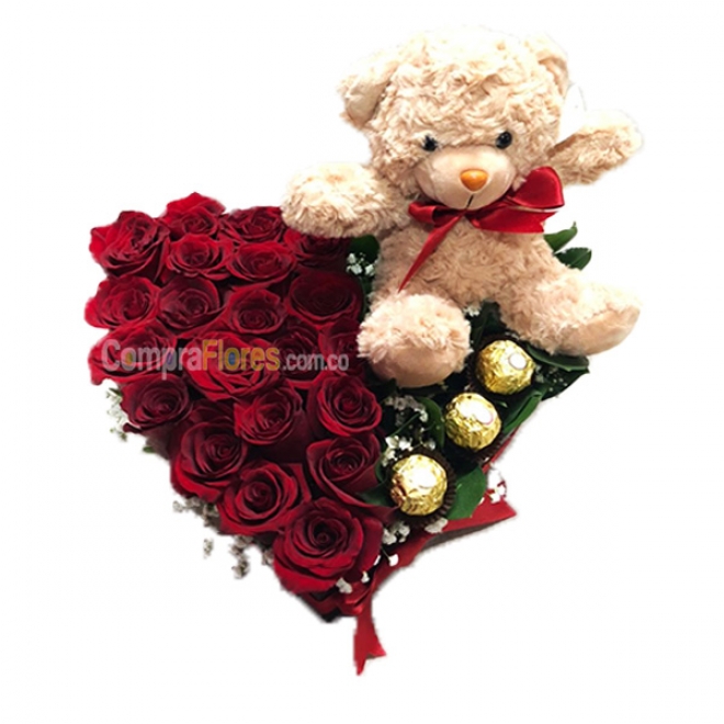 Rosas Chocolates y Peluche 