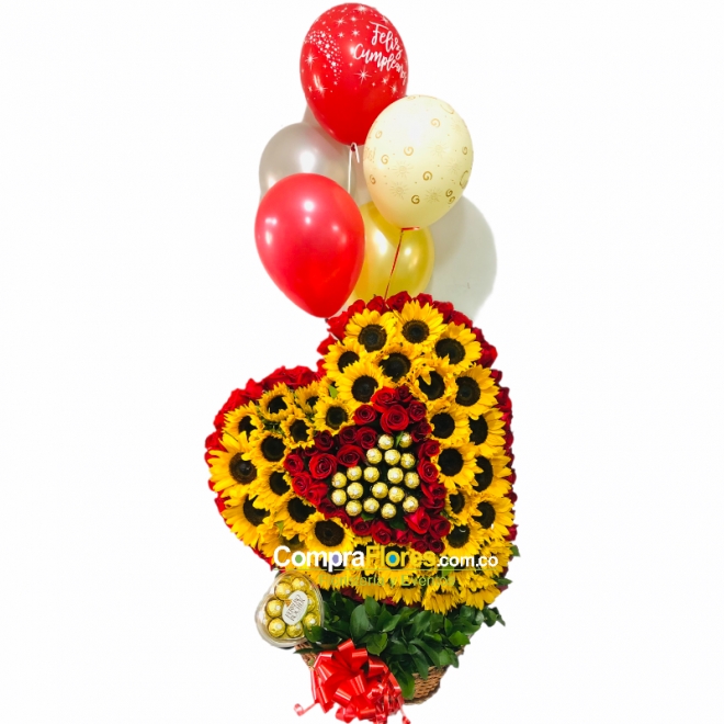 Corazonada Girasoles y Rosas