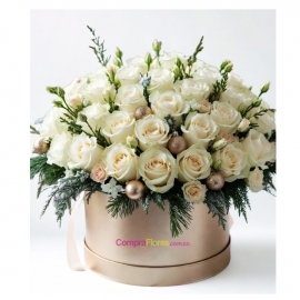 Cilindro Navidad Rosas Blancas