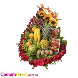 Arreglo Frutal Gigante con Rosas y Flores Exóticas